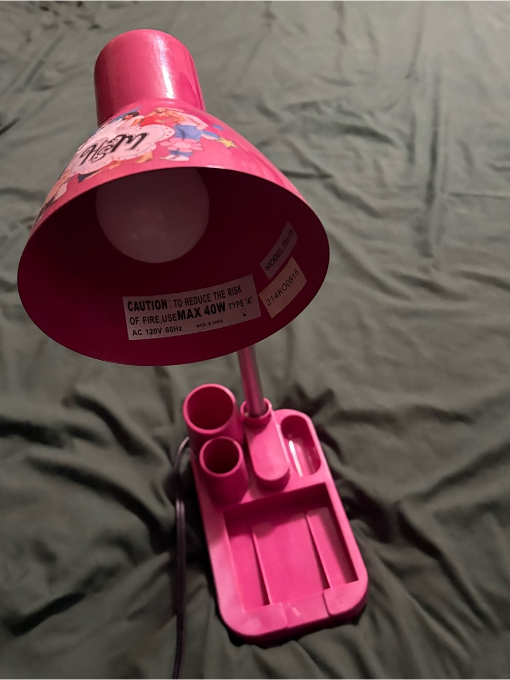 Pink Floral Desk Lamp with Organizer